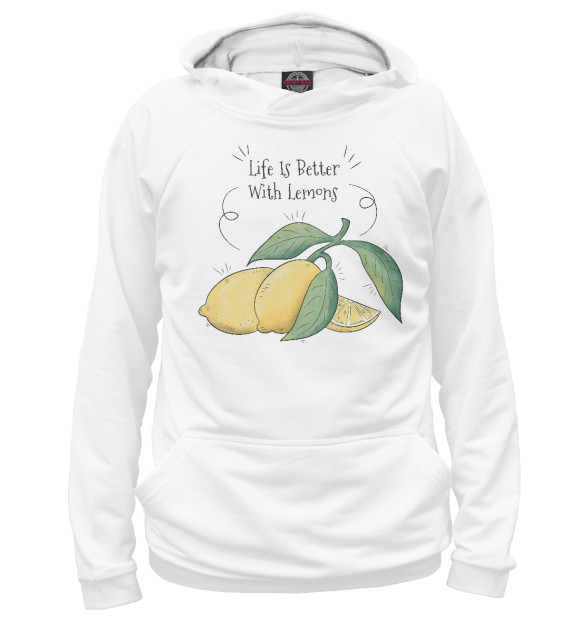 Мужское худи с изображением Лимон - life is better with lemons цвета Белый