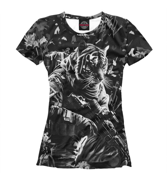 Женская футболка с изображением Тигр воин спецназа цвета Белый