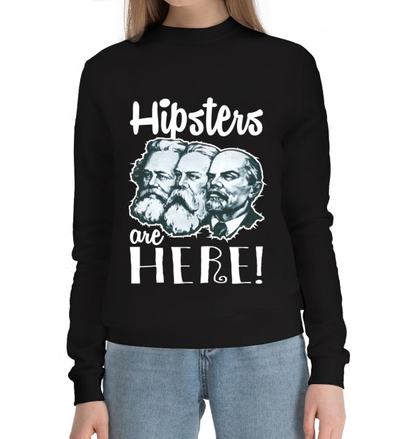 Женский хлопковый свитшот с изображением Социал хипстеризм цвета Черный