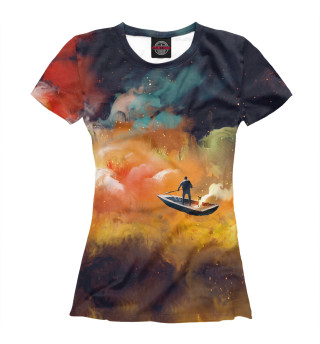Женская футболка Человек на лодке в космосе