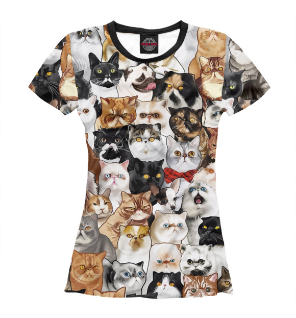 Женская футболка с изображением Коты и Мопс цвета Белый