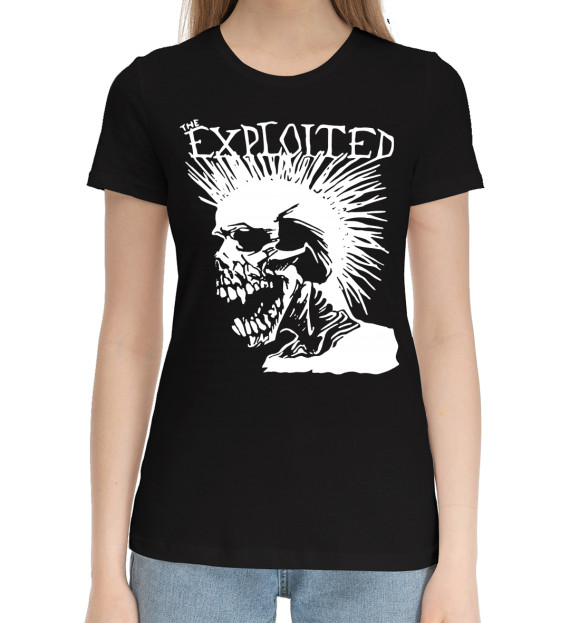 Женская хлопковая футболка с изображением The exploited цвета Черный