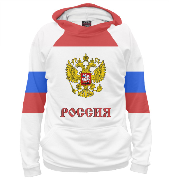 Мужское худи с изображением Сборная России по хоккею цвета Белый