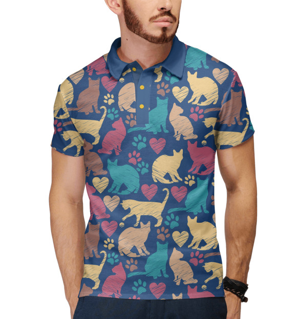 Мужское поло с притом Love Cats Pets! цвета Белый Мужское поло с изображением Love Cats Pets! цвета Белый