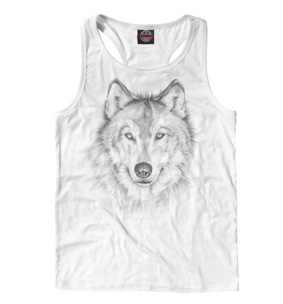 Мужская майка-борцовка с изображением Волк цвета Белый