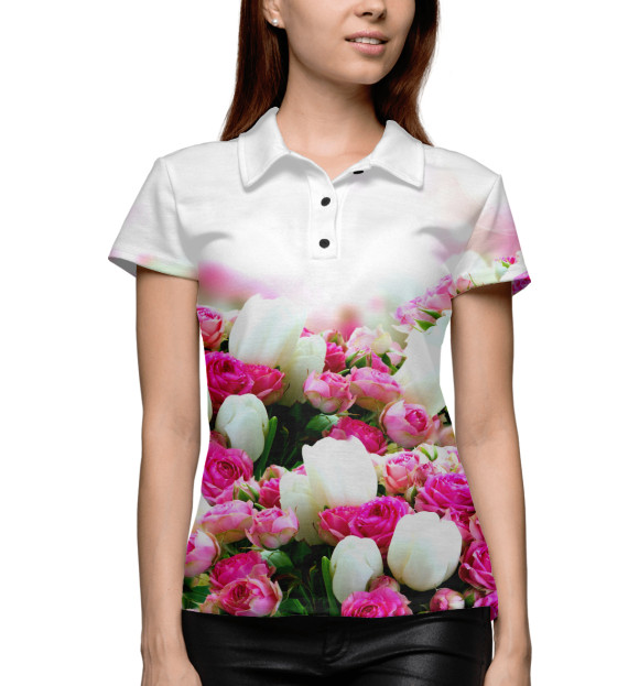 Женское поло с изображением Аллея роз цвета Белый