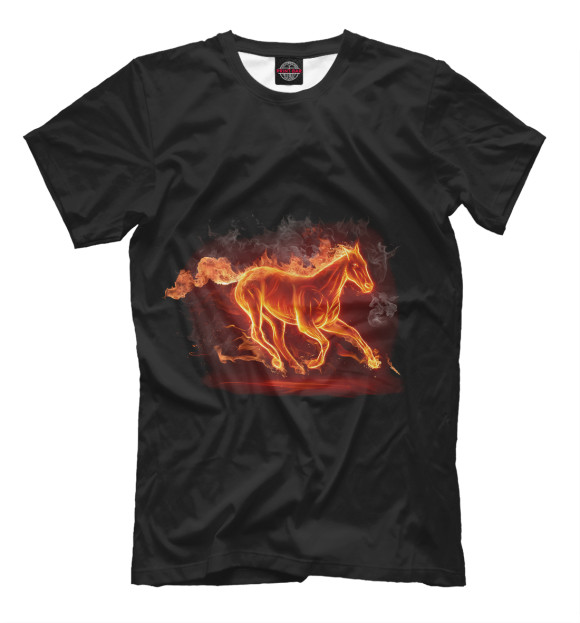 Мужская футболка с изображением Огненная лошадь цвета Черный