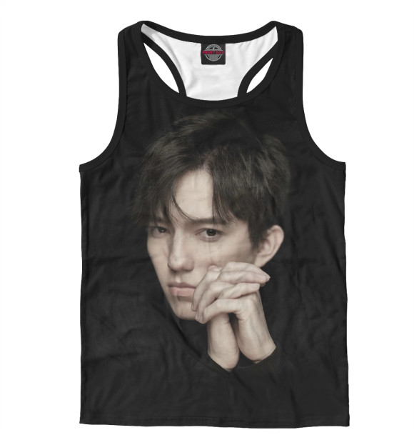 Мужская майка-борцовка с притом Димаш Кудайберген цвета Белый Мужская майка-борцовка с изображением Димаш Кудайберген цвета Белый