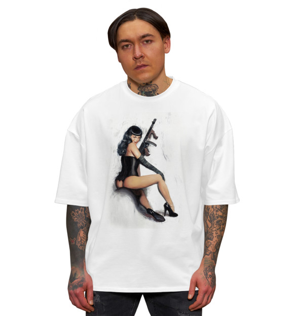 Мужская футболка оверсайз с изображением Опасная мадам цвета Белый