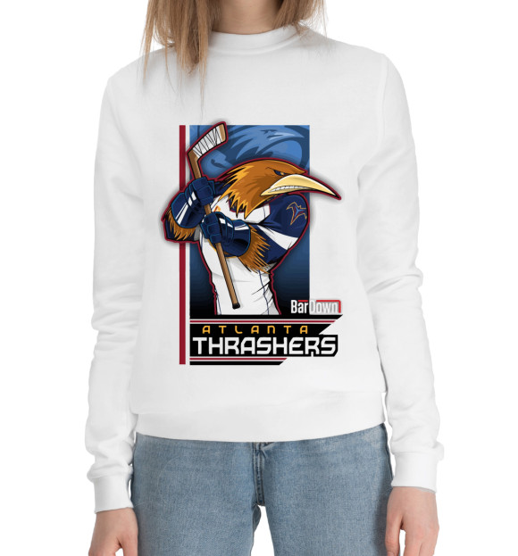 Женский хлопковый свитшот с изображением Atlanta Thrashers цвета Белый