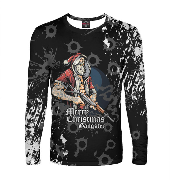 Мужской лонгслив с изображением Merry Christmas Gangster цвета Белый