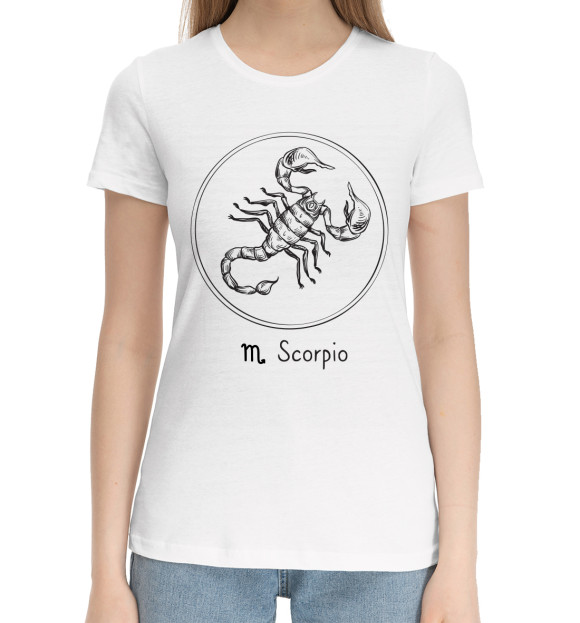 Женская хлопковая футболка с изображением Scorpio цвета Белый