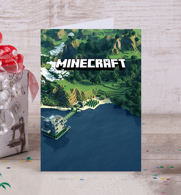 Открытка с изображением Minecraft цвета Белый