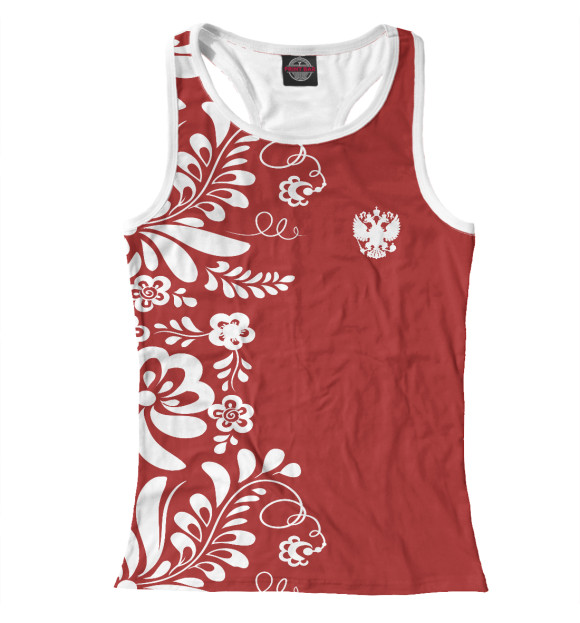 Женская майка-борцовка с изображением Герб РФ цвета Белый