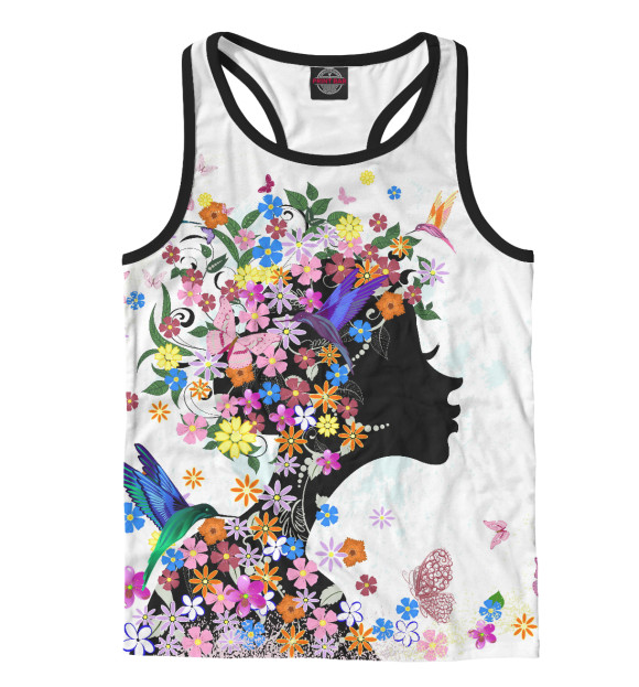 Мужская майка-борцовка с изображением Девушка - весна цвета Белый