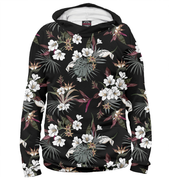 Женское худи с изображением Белые цветы цвета Белый