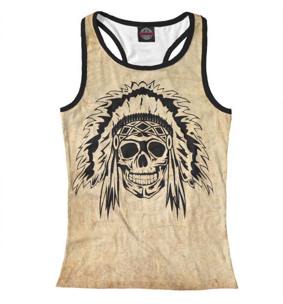 Женская майка-борцовка с изображением Индеец череп цвета Белый