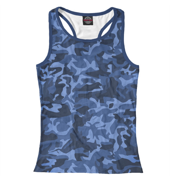 Женская майка-борцовка с изображением Синий камуфляж цвета Белый