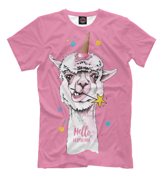 Мужская футболка с изображением Hello llamacorn цвета Белый