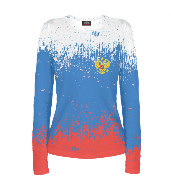 Женский лонгслив с изображением Флаг и герб России цвета Белый