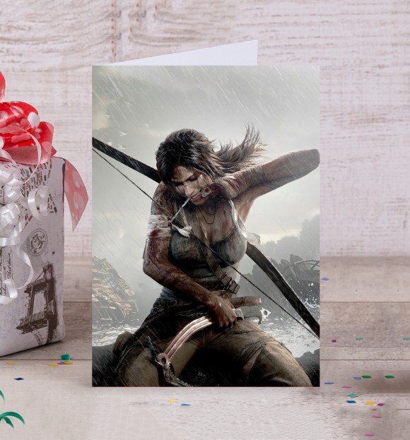 Открытка с изображением Tomb Raider цвета Белый