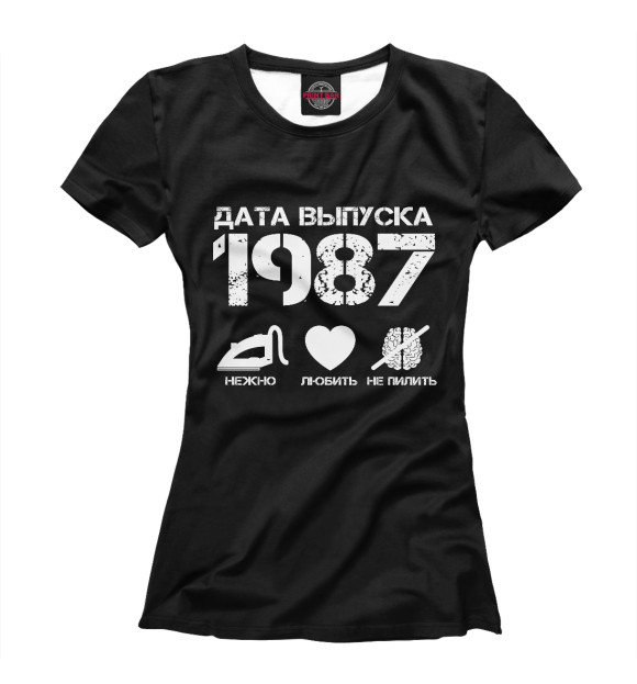 Женская футболка с изображением Дата выпуска 1987 цвета Белый
