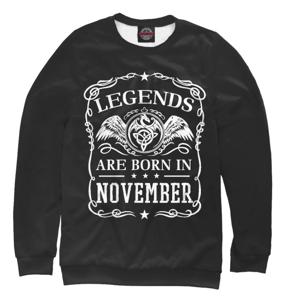 Мужской свитшот с изображением Легенды рождаются в ноябре цвета Белый