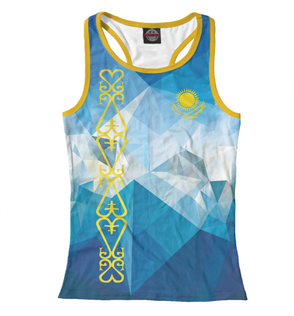 Женская майка-борцовка с изображением Абстракция флаг Казахстана цвета Р‘РµР»С‹Р№