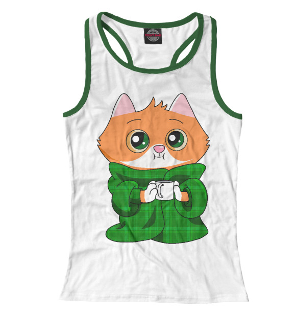 Женская майка-борцовка с изображением Котёнок в пледе цвета Белый