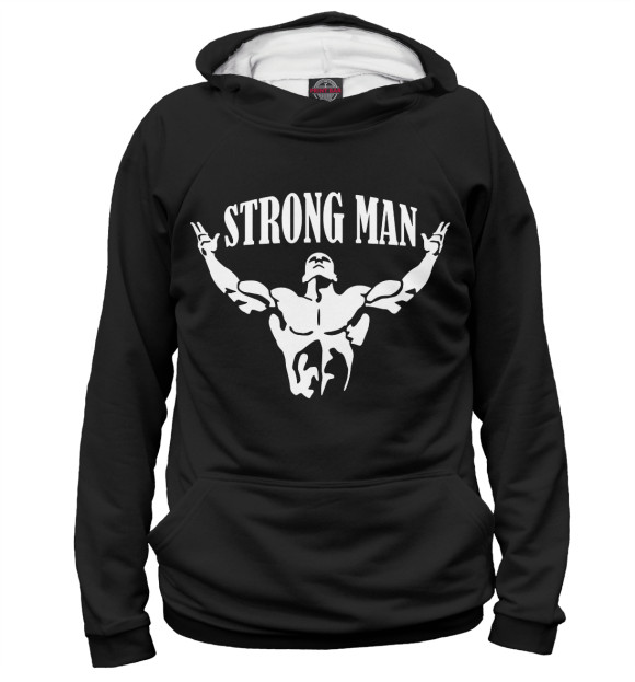 Мужское худи с изображением Strong man цвета Белый