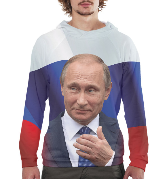 Мужское худи с изображением Путин цвета Белый