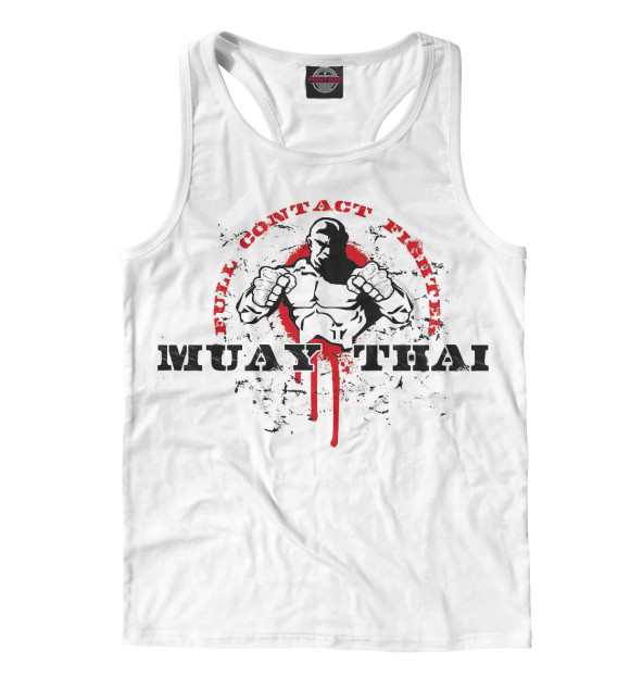 Мужская майка-борцовка с изображением Тайский бокс цвета Белый
