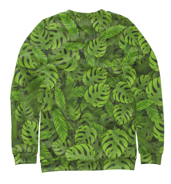 Мужской свитшот с изображением Зеленые тропические листья цвета Белый