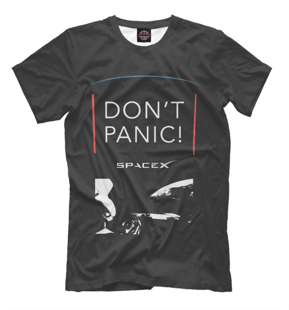 Мужская футболка с изображением Tesla Starman Don't Panic цвета Молочно-белый
