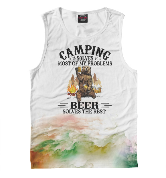Мужская майка с изображением Camping Solves Most Of Beer цвета Белый