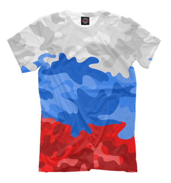 Футболка для мальчиков с изображением Камуфлаж флаг России цвета Молочно-белый