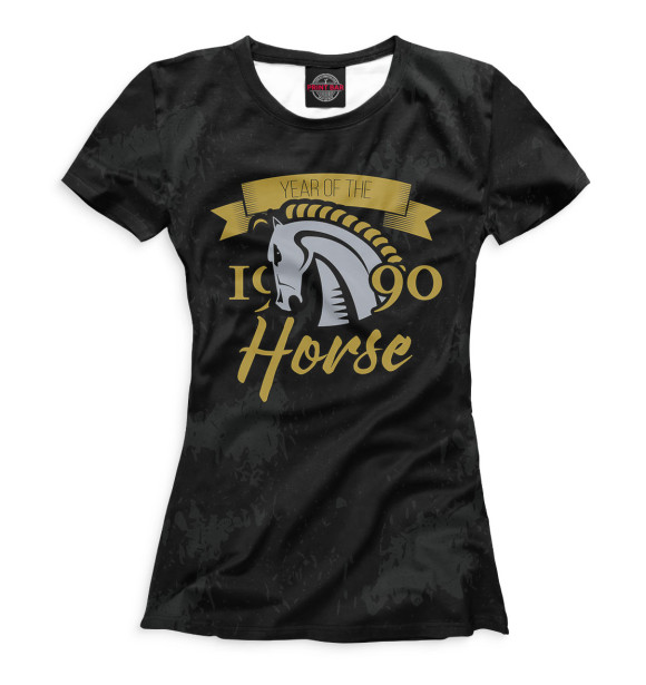 Женская футболка с изображением Год лошади — 1990 цвета Белый