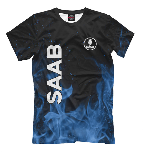 Мужская футболка с изображением SAAB blue fire цвета Черный