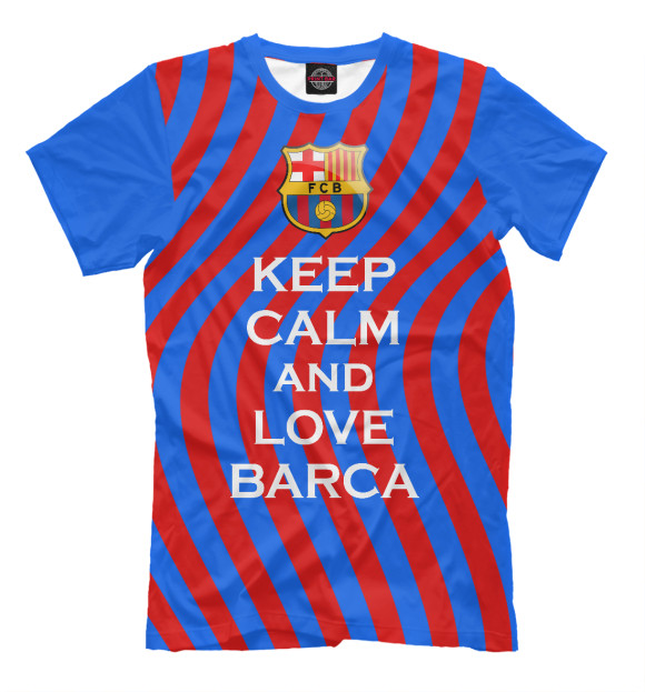 Мужская футболка с изображением Keep Calm and Love Barca цвета Молочно-белый