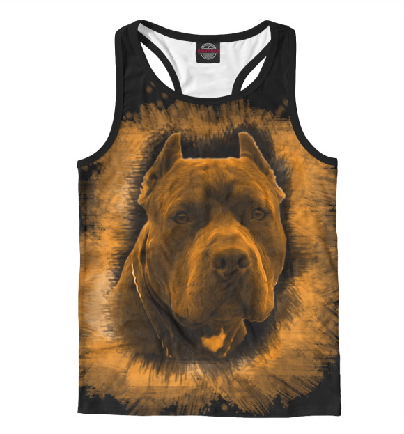 Мужская майка-борцовка с изображением Питбуль на черном цвета Белый