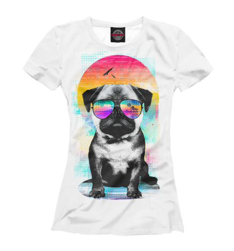 

Футболки Print Bar, Белый, Мопс в очках