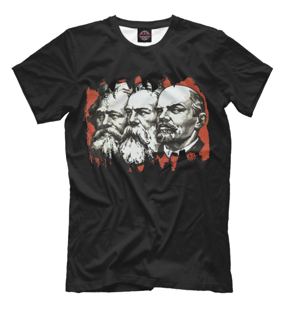 Мужская футболка с изображением Ленин Маркс Энгельс цвета Черный