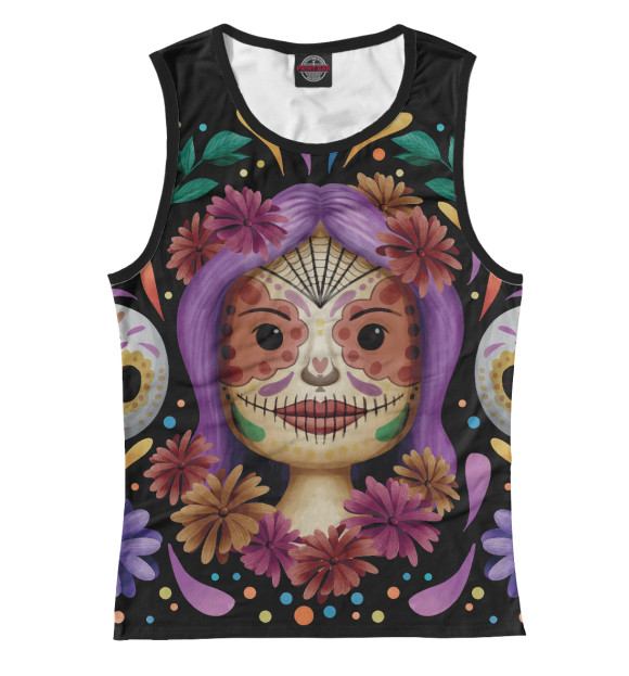 Майка для девочки с изображением День мертвых (узоры) цвета Белый