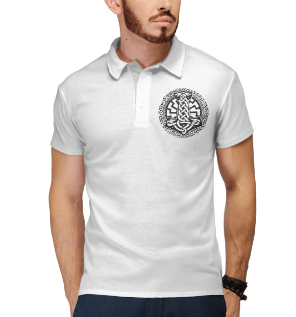 Мужское поло с изображением Молот Тора в символике цвета Белый