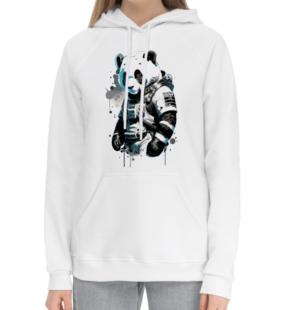 Женский хлопковый худи с притом Панда космонавт цвета Белый Женский хлопковый худи с изображением Панда космонавт цвета Белый
