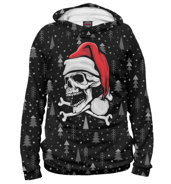 Мужское худи с изображением Череп Санта цвета Белый