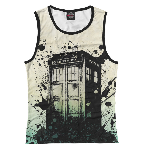 Майка для девочки с притом Тардис цвета Белый Майка для девочки с изображением Тардис цвета Белый