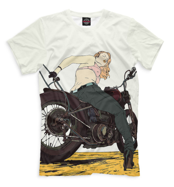 Футболка для мальчиков с изображением Девушка на мотоцикле цвета Молочно-белый