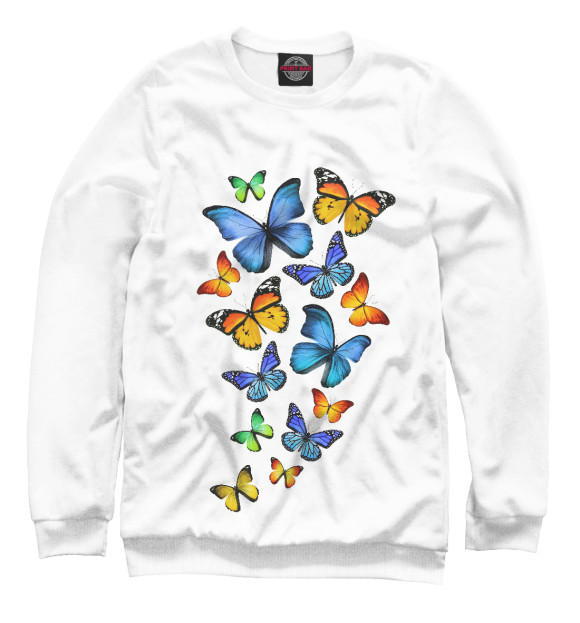 Свитшот для девочек с изображением Цветные бабочки цвета Белый