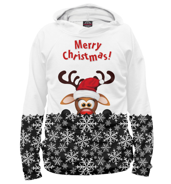 Мужское худи с изображением Merry Christmas цвета Белый